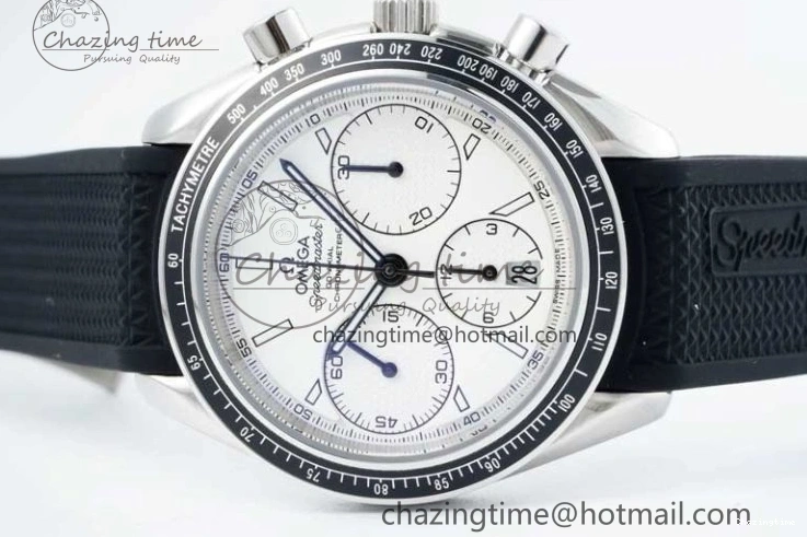 0111 Breathable Speedmaster Racing Master SS HKF Best Edition White Dial on Black Rubber Strap A 7815